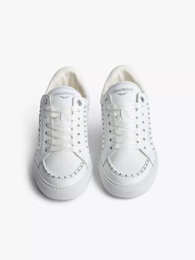 Zadig & Voltaire White Leather Sneakers with Silver Studs
